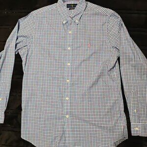 Polo Ralph Lauren Button Up Long Sleeve Shirt Men Size Medium Blue/Pink Plaid